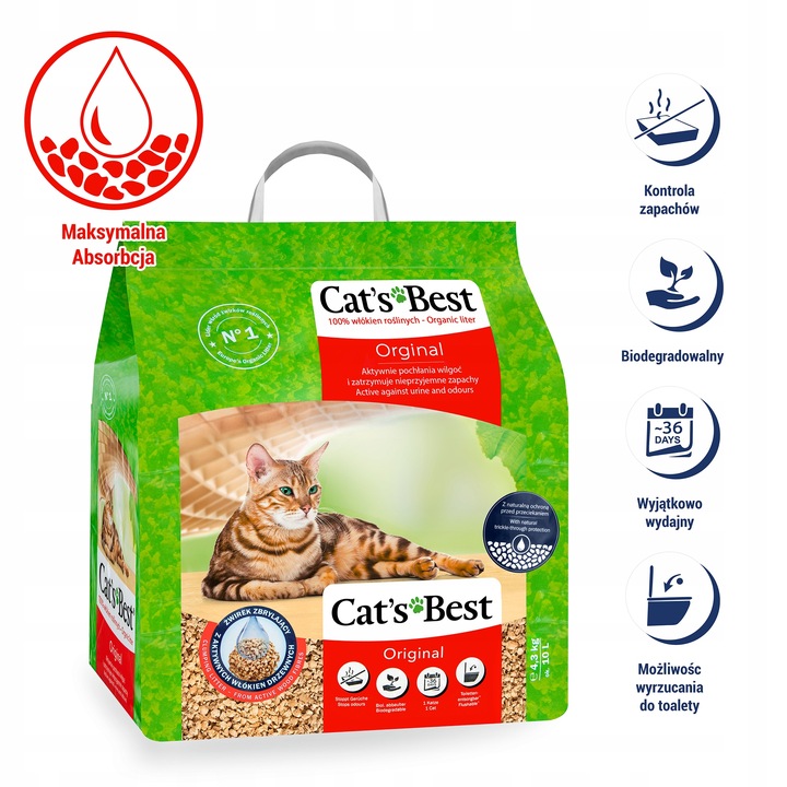 ŻWIREK DREWNIANY DLA KOTA CATS BEST ORIGINAL 10L ZBRYLAJĄCY NATURALNY EKO
