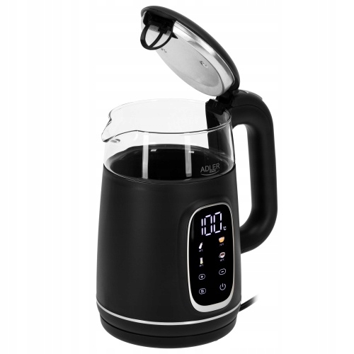 Czajnik Szklany Elektryczny Czarny 2200W Regulacja LED 1,7 L, Mocny