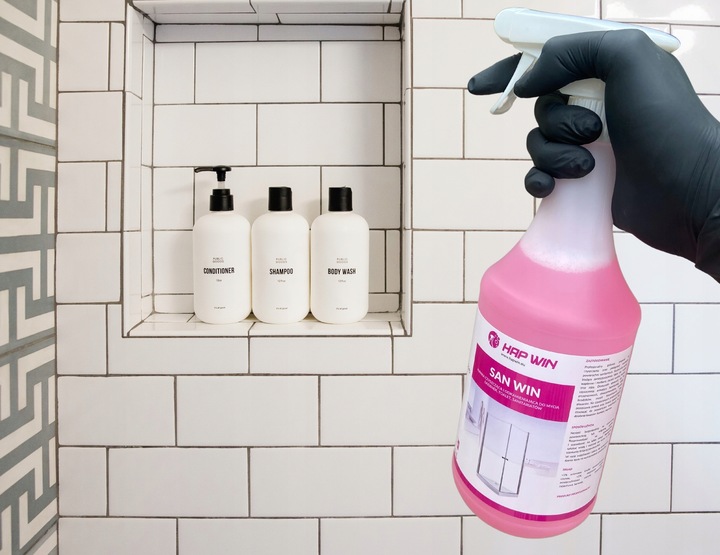 Środek Pianka do Sanitariatów Łazienek KABIN PRYSZNICÓW 1L HAP WIN GRATISY