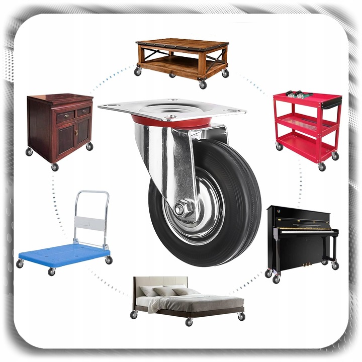 KÓŁKA OBROTOWE JEZDNE 125mm 400kg KOŁA METALOWO GUMOWE Z HAMULCEM DO