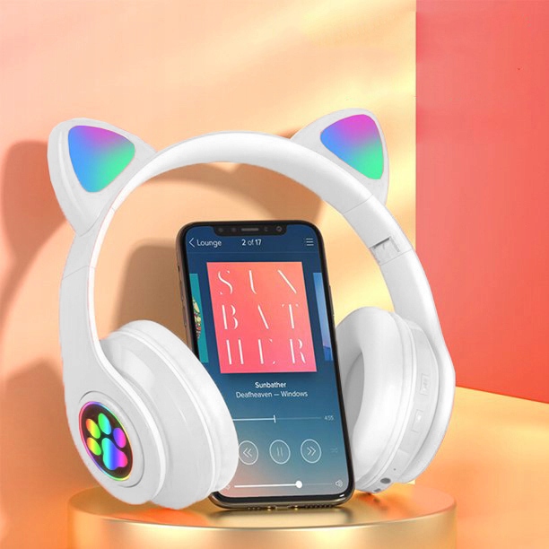 SŁUCHAWKI BEZPRZEWODOWE B39 Z USZAMI BLUETOOTH RGB KOCIE USZY DLA