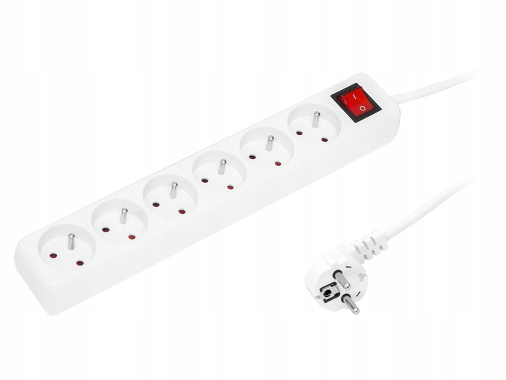 PRZEDŁUŻACZ LISTWA ZASILAJĄCA WŁĄCZNIK 6 GNIAZD 1,5m