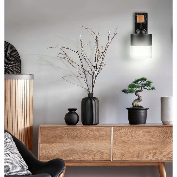 Kinkiet Czarny Lampa Ścienna Nowoczesna Loft Drewniana E27 LEDLUX 60W