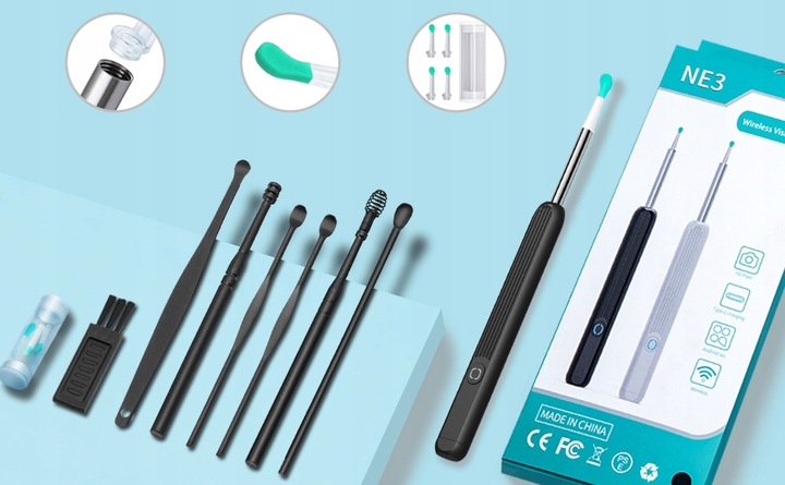 SMART OTOSKOP KAMERA CZYSZCZENIE USZU WOSK WIFI HD APLIKACJA ENDOSKOP