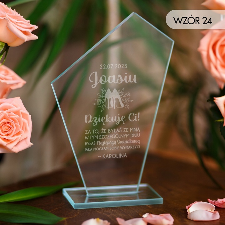 PODZIĘKOWANIA DLA ŚWIADKOWEJ STATUETKA SZKLANA PREZENT DLA ŚWIADKOWEJ ŚLUB