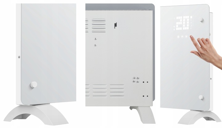 Grzejnik elektryczny szklany konwektorowy Glow 2500W LED WiFi Tuya biały