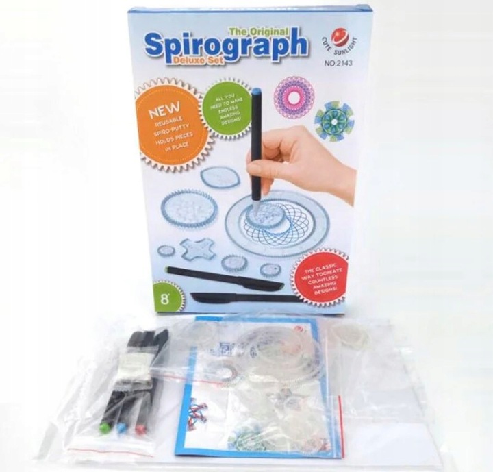 SPIROGRAF KREATYWNY ZESTAW DO RYSOWANIA WZORÓW XXL SZABLONY PISAKI KARTKI