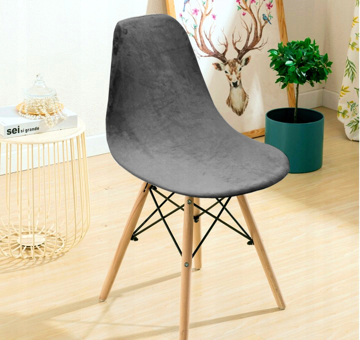 POKROWIEC NA KRZESŁO SKANDYNAWSKIE SZARY WELUR ELASTYCZNY GRUBY UNIWERSALNY