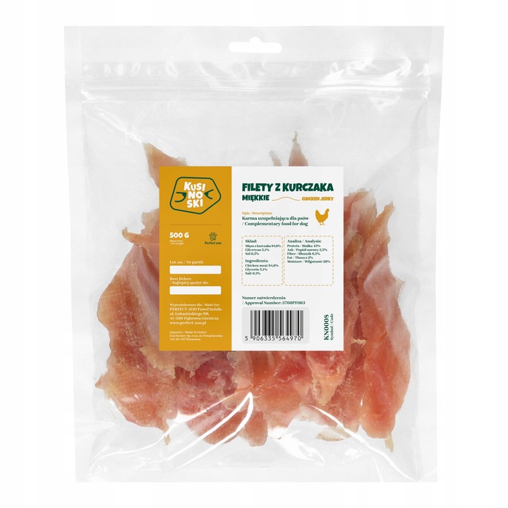 KUSINOSKI FILETY Z KURCZAKA MIĘKKIE PRZYSMAKI DLA PSA 500g