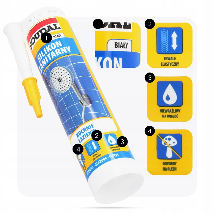 Silikon Sanitarny BIAŁY Łazienki WC Kuchni Płytek Elastyczny