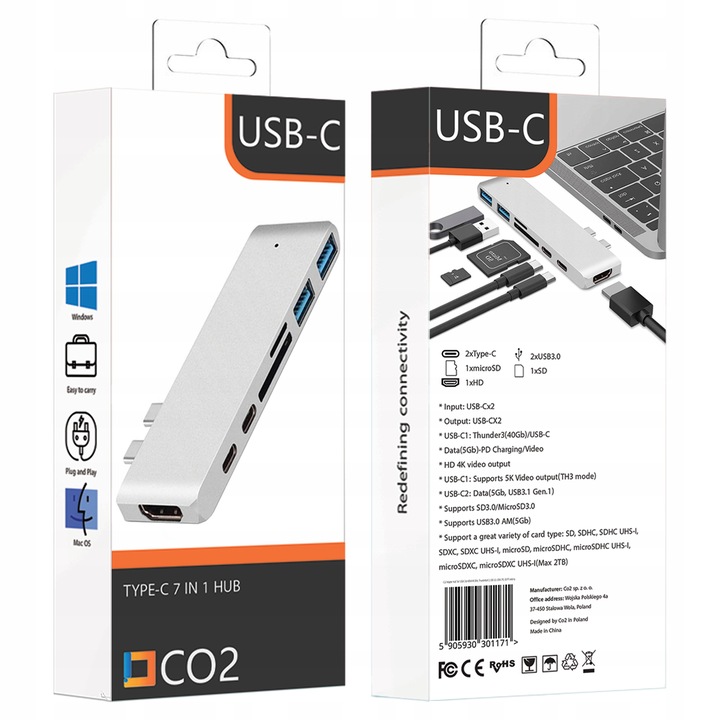 ADAPTER HUB PRZEJŚCIÓWKA USB-C USB THUNDERBOLT HDMI 4K DO MACBOOK PRO AIR