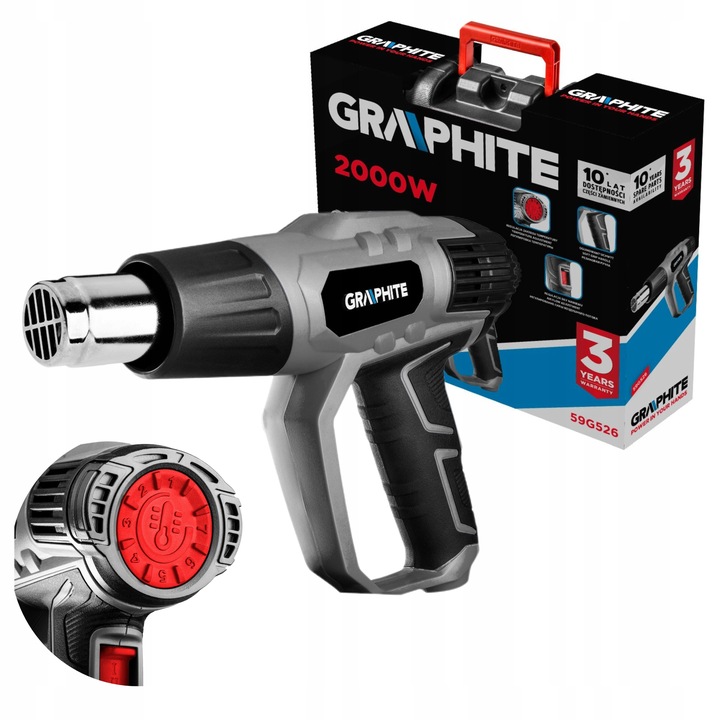 GRAPHITE OPALARKA 2000W 3 ZARKESY TEMPERATUR 550°C KABEL 3M WALIZKA
