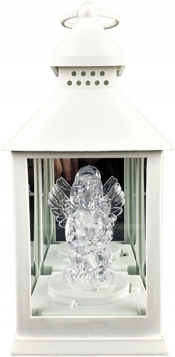 LAMPION Z ANIOŁKIEM ŚWIECĄCY NA BATERIE R6 LATARENKA BIAŁY ANIOŁ ZNICZ