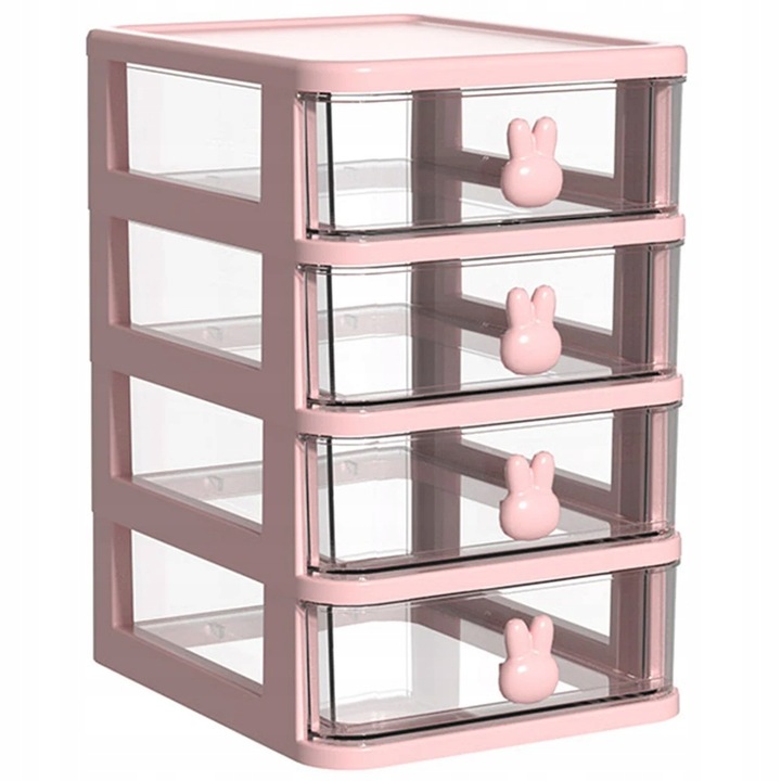 ORGANIZER plastikowy przezroczysty POJEMNIK Z 4 SZUFLADY RÓŻOWY