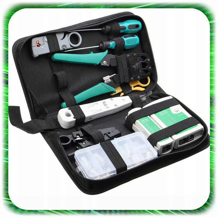 TESTER KABLI SIECIOWYCH RJ45 Przewodów Zaciskarka ZESTAW Sieci LAN ŚCIĄGACZ