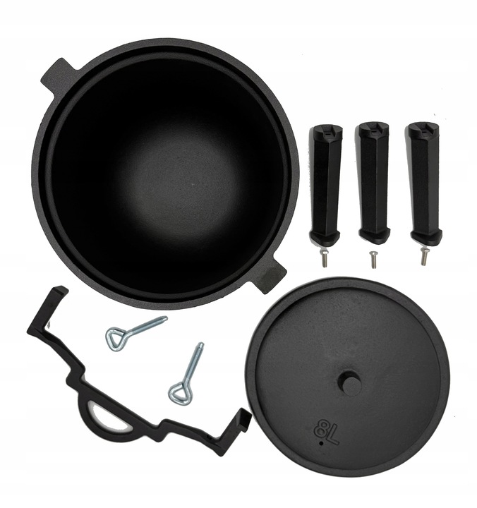 KOCIOŁEK ŻELIWNY 8L WISZĄCY GARNEK MYŚLIWSKI DO PIECZONEK OGNISKO IRON