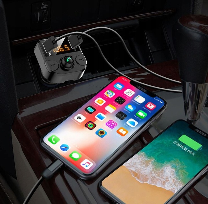 Transmiter Bluetooth FM Ładowarka 2xUSB LCD MP3