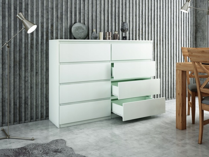 Pojemna Duża Komoda 8 Szuflad 120cm Biała Salonu Sypialni Od