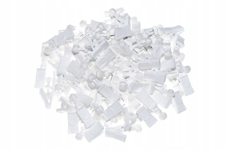 Żabki białe ruchome z rolką na środku do szyny sufitowej 100 szt do firan