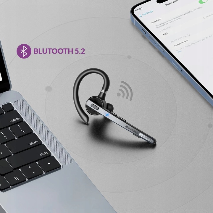 SŁUCHAWKA BLUETOOTH 5.2 QCC3020 BEZPRZEWODOWY ZESTAW SŁUCHAWKOWY 15H ROZMÓW