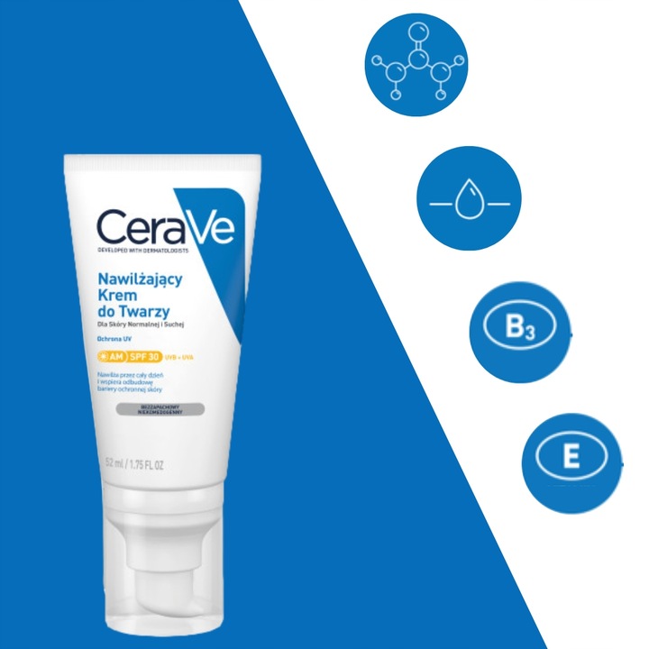 CeraVe Krem Nawilżający do Twarzy, Skóra Normalna i Sucha z SPF 30 52ml