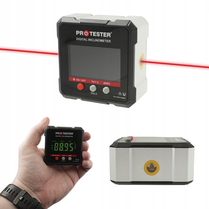 KĄTOMIERZ LASEROWY 4х90° CYFROWY POZIOMICA Z MAGNESEM INKLINOMETR