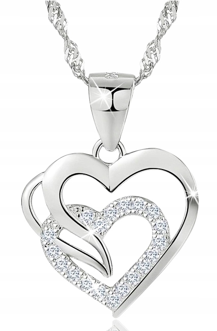 SREBRNY NASZYJNIK SERCE SREBRO PRÓBA 925 ŁAŃCUSZEK DAMSKI RODOWANY GRAWER