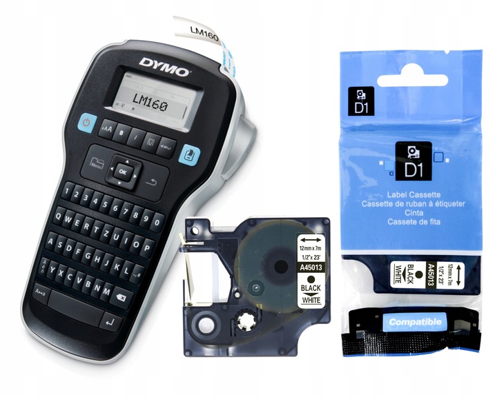 Drukarka etykiet DYMO LM160 Label Manager + taśma D1 45013 12mm biała