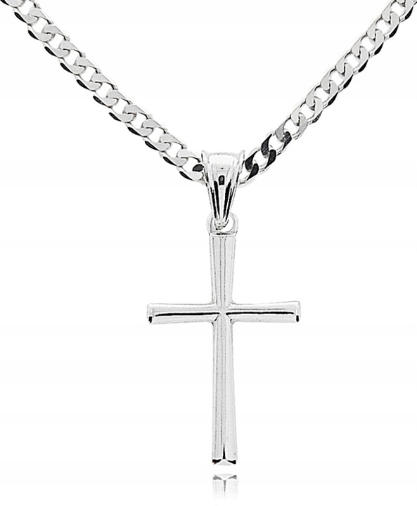 SREBRNY ŁAŃCUSZEK KOMUNIJNY PANCERKA 45CM+ KRZYŻ