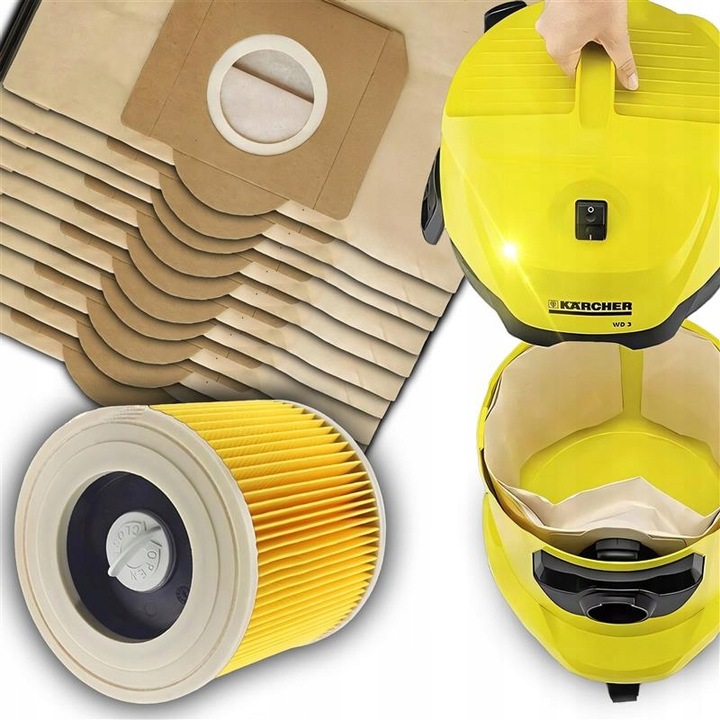 10X WORKI + FILTR DO ODKURZACZA KARCHER WD3 MV3 WD2 SE 4001 K2000 PAPIEROWE