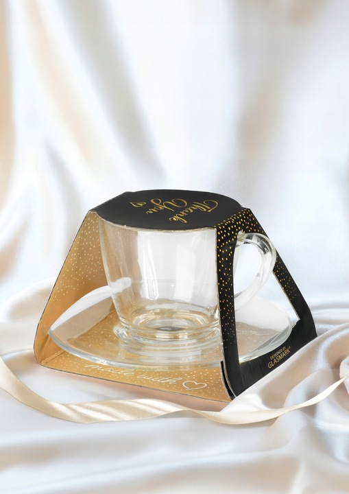 Filiżanki szklane DUŻE Luna 320ml + Spodek komplet 6szt na kawę latte