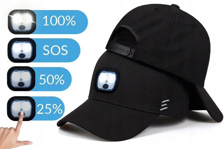 CZAPKA Z LATARKĄ LAMPKĄ LED ŁADOWANIE USB DOTYKOWA