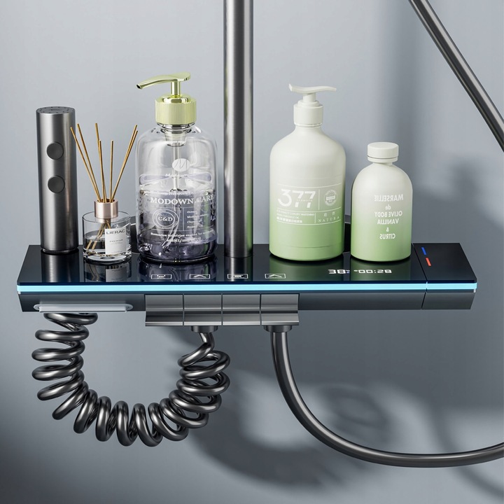 PRYSZNIC KOLUMNOWY Z WYŚWIETLACZEM LCD BATERIĄ TERMOSTATEM DESZCZOWNICA 4w1