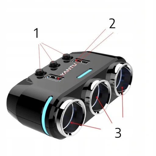 ROZDZIELACZ GNIAZDA ZAPALNICZKI 12V/24V ŁADOWARKA 3.1A + WOLTOMIERZ