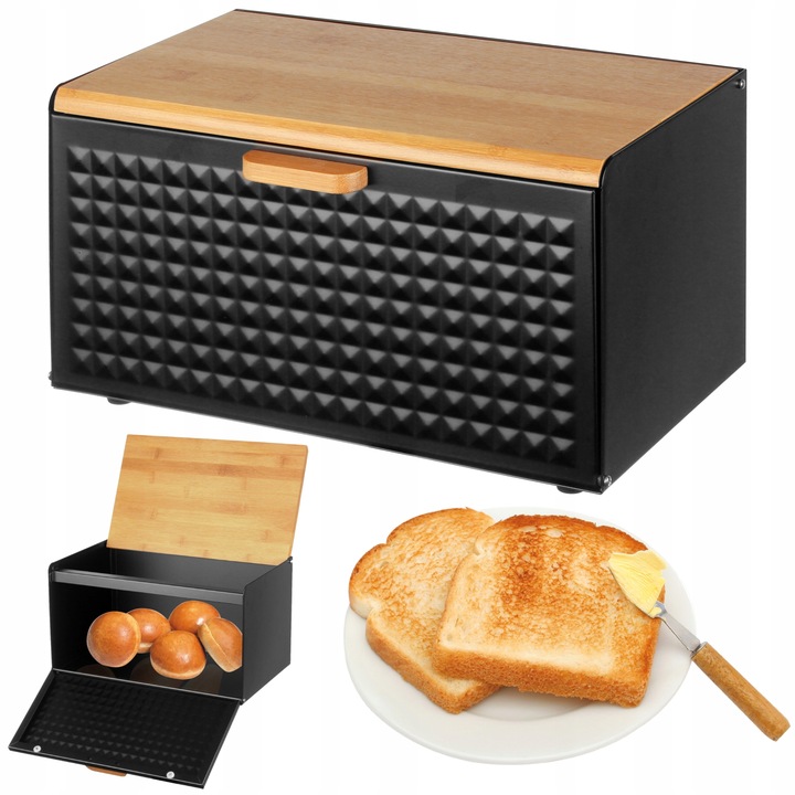 CHLEBAK NA PIECZYWO BUŁKI CHLEB POJEMNIK POJEMNY CZARNY BAMBUS DO KUCHNI