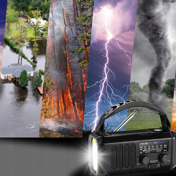 PRZENOŚNE RADIO SOLARNE KORBKA ALARM DYNAMO AWARYJNE LATARKA 10000mAh