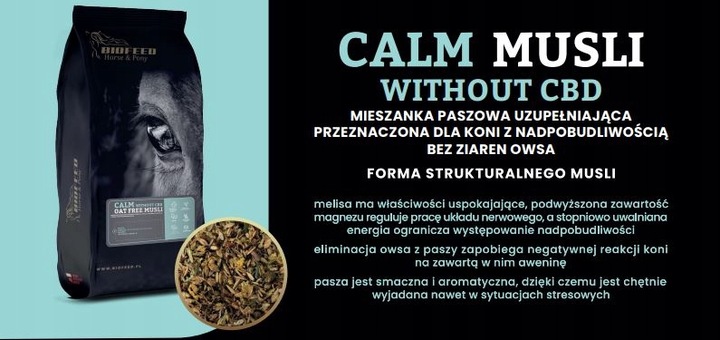 BIOFEED HORSE & PONY Pasza Musli dla koni nadpobudliwych bez CBD owsa 20kg