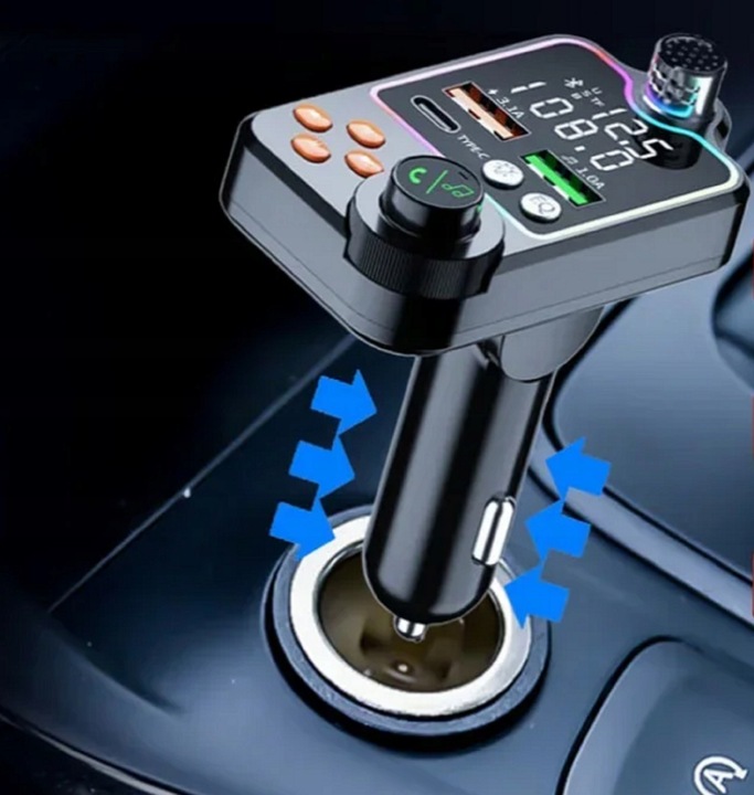 TRANSMITER FM ZESTAW GŁOŚNOMÓWIĄCY BT 5.0 ŁADOWANIE QC 3x USB PD RGB