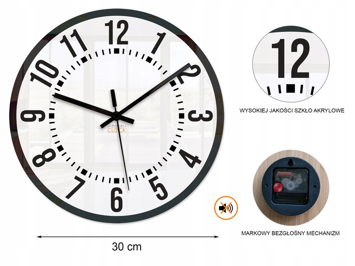 Zegar ścienny Oskar cichy czytelny nowoczesny Loft