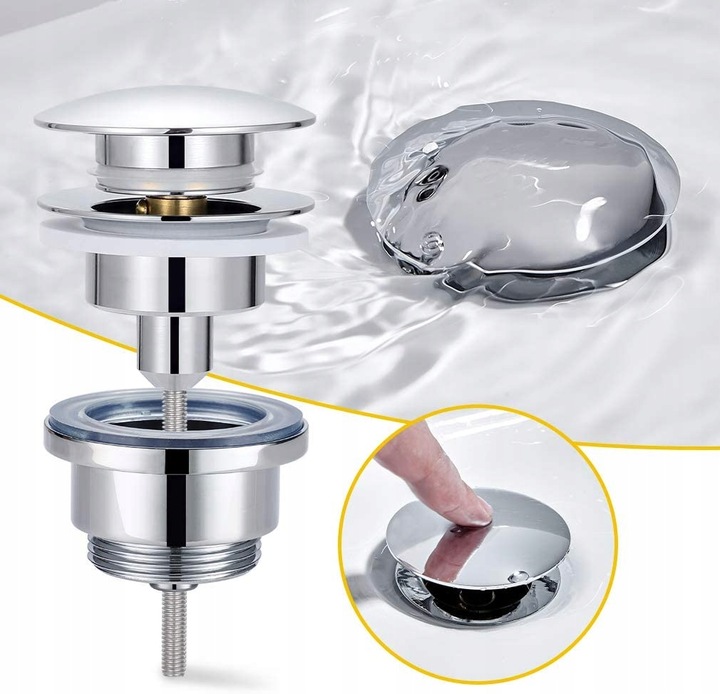 KOREK UMYWALKOWY KLIK KLAK DO UMYWALKI z Przelewem Bez Przelewu UNIWERSALNY