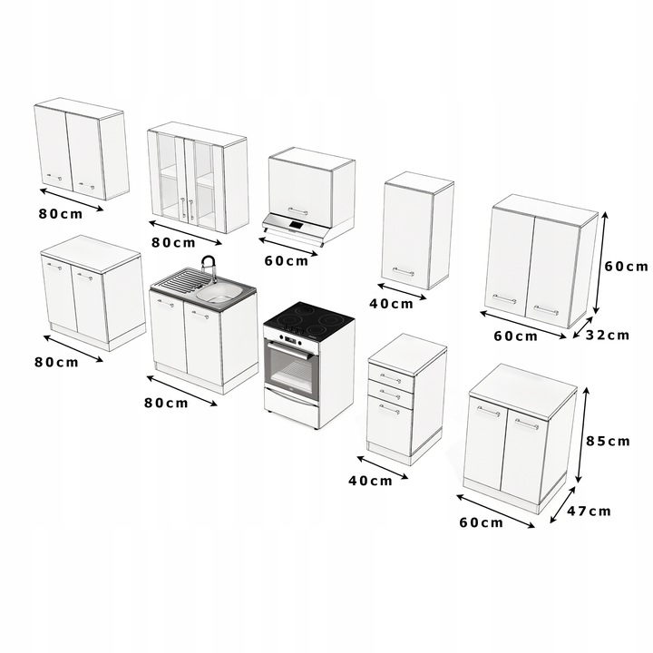 MEBLE KUCHENNE KUCHNIA ZESTAW SZAFKI MODUŁOWE BLAT JOLA 3,2M DĄB WOTAN