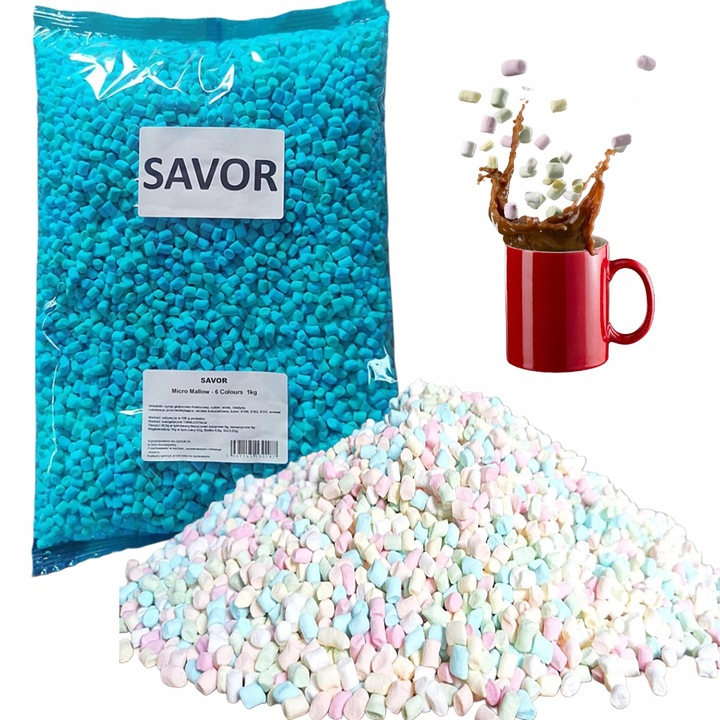 SAVOR Kolorowe pianki micro marshmallow 1 kg do gorącej czekolady kawy