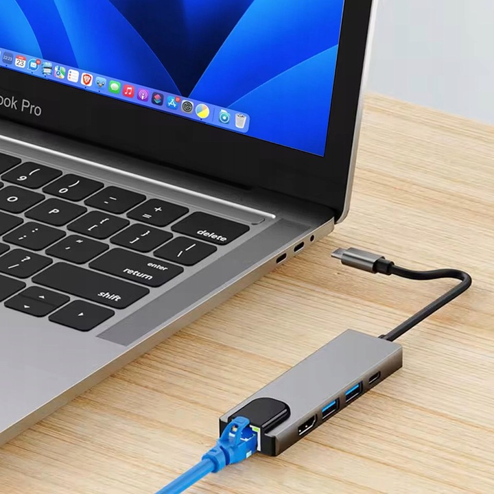 Adapter HUB 5w1 USB-C przejściówka USB 2.0 PD HDMI 4K SD LAN