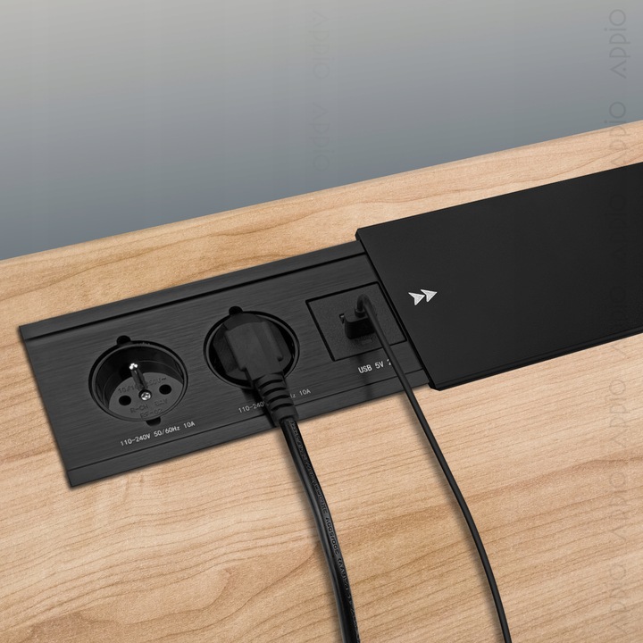 GNIAZDO NABLATOWE CHOWANE W BLAT ALUMINIUM Przesuwane + 2x USB + USB C