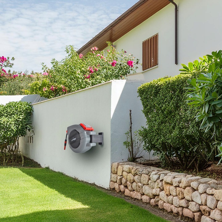 BĘBEN ZWIJACZ NA WĄŻ OGRODOWY AUTOMATYCZNY MOCNY 3/4 1/2 16,5 m