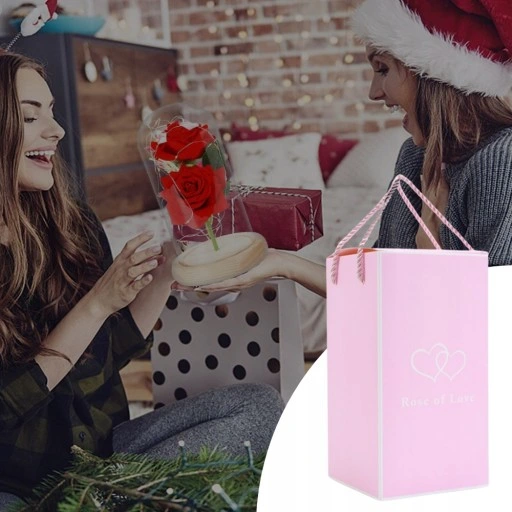 WIECZNA RÓŻA W SZKLE ŚWIECĄCA LED PREZENT PUDEŁKO NA WALENTYNKI DZIEŃ BABCI