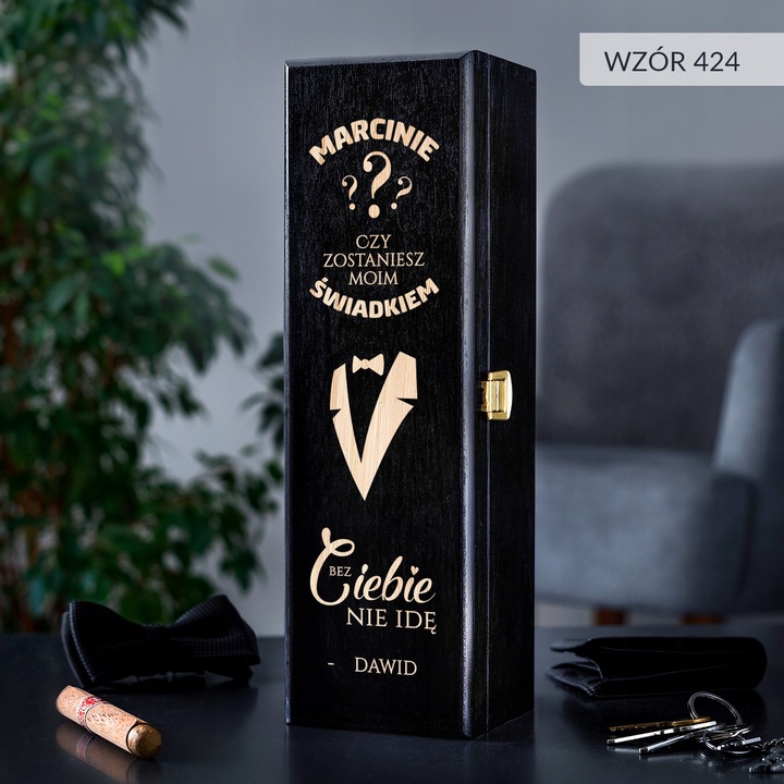 PROŚBA O ŚWIADKOWANIE SKRZYNKA NA WINO Z GRAWEREM PREZENT DLA ŚWIADKA IMIĘ