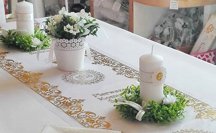 DEKORACJA KOMUNIJNA stroik na stół komunia STR2 na komunię dekoracja biały