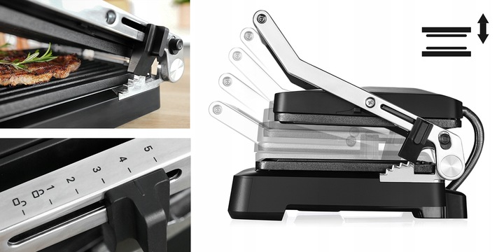 GRILL ELEKTRYCZNY OPIEKACZ ROZKŁADANY 6 PROGRAMÓW 2 TERMOSTATY 2000W