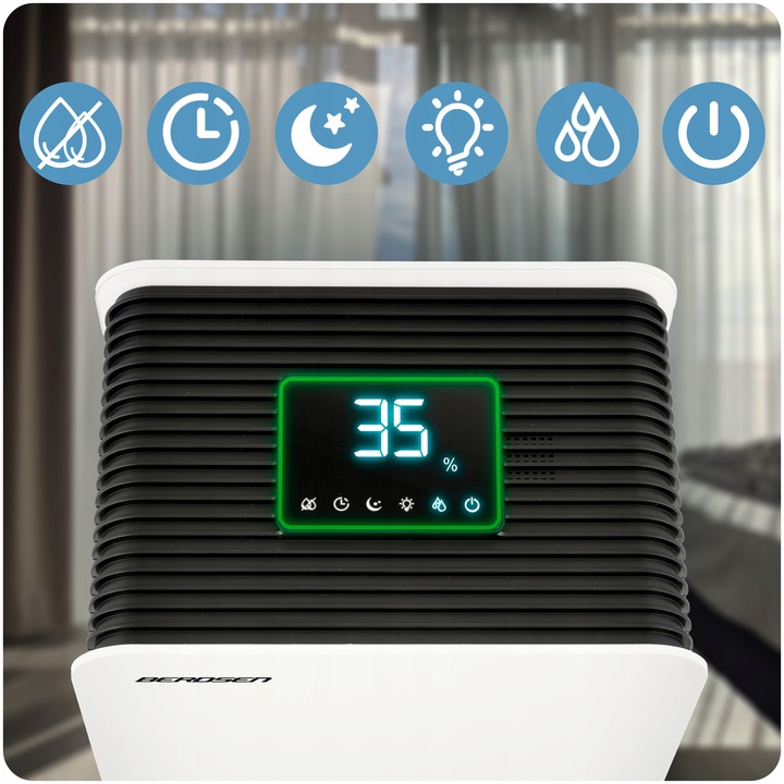 OSUSZACZ POWIETRZA POCHŁANIACZ WILGOCI 64W HEPA 34dB TIMER LED Berdsen